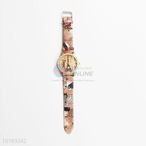 2017 rhinestone pu leather wrist watch for lady