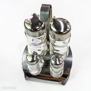 Glass Bottles for Oil and Vinegar, Spice Rack with Bottle Jars, Metal Condiment Set