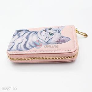 Ladies PVC Clutch Purse Cat Printed Long Wallet for Promotion