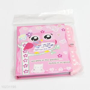 Pink Owl Printed Kids Cardboard Cover Dairy Notebook with Password