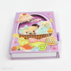 New School Supply Purple Color Bear Pattern Notebook with Lock