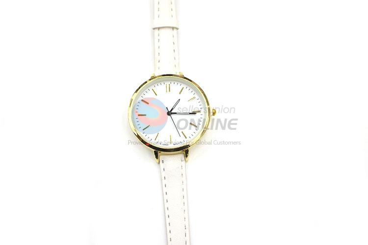 Simple White Wrist Watch with Leathern Watchband for Sale