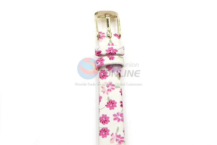 Pink Flower Printed Wrist Watch with Leathern Watchband Watchband for Sale