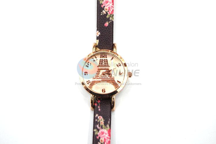 Great Tower Pattern Wrist Watch with Leathern Watchband for Sale