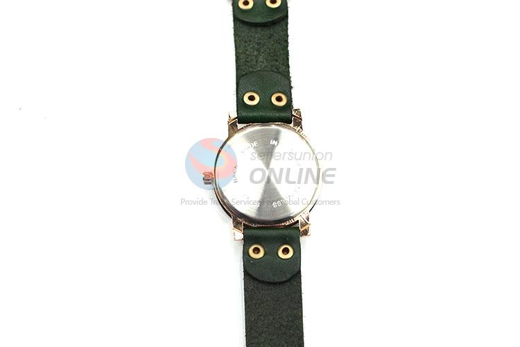 Decorative Dark Green Wrist Watch with Leathern Watchband for Sale