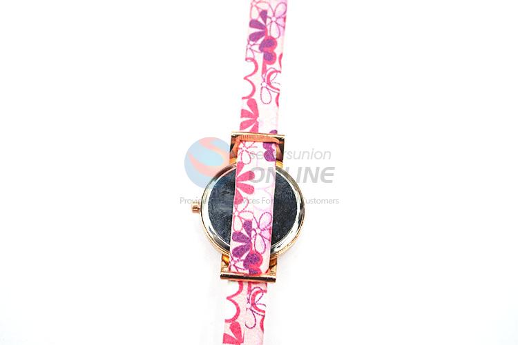 Promotional Pink Flower Pattern Wrist Watch with Leathern Watchband for Sale