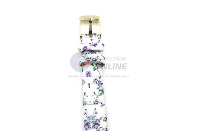 Purple Flower Printed Wrist Watch with Leathern Watchband for Sale