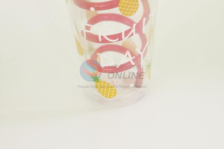 Plastic Cup with Red Crooked Straw High Temperature Cup Water Plastic Transparent Portable Pineapple Drinking Bottle