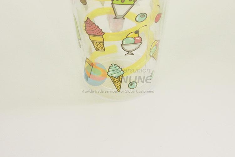 Imple Ice Cream Printed Plastic Creative Fruit Juice for Summer Water Bottles Ice Plastic Cup with Yellow Straw