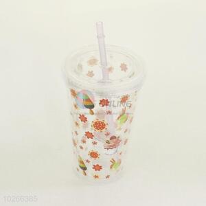 Plastic Cup with Straw High Temperature Cup Water Plastic Transparent Portable Little Flower Cream Drinking Bottle