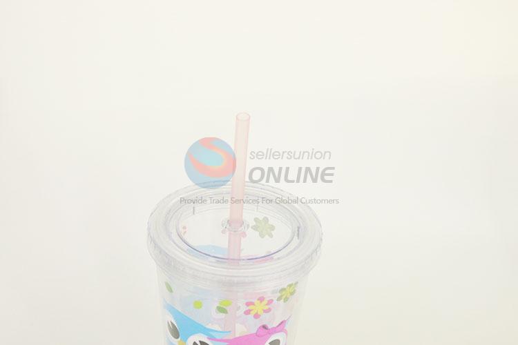 Plastic Cup with Straw High Temperature Cup Water Plastic Transparent Portable Owl Family Drinking Bottle