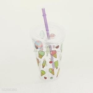 Wholesale Supplies Ice Cream Design Plastic Creative Fruit Juice for Summer Water Bottles Ice Plastic Cup with Straw