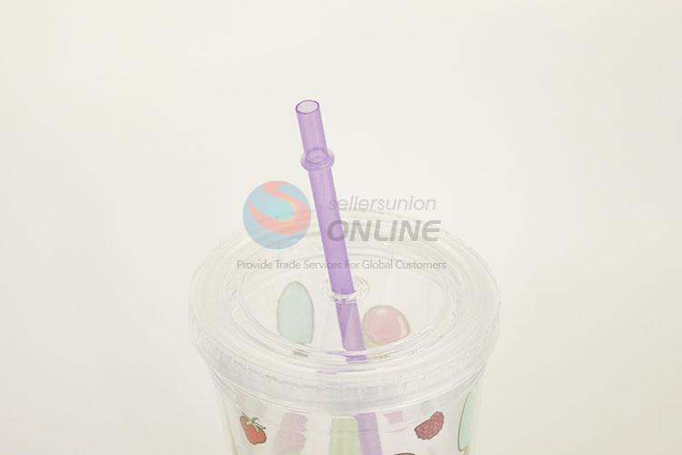 Wholesale Supplies Ice Cream Design Plastic Creative Fruit Juice for Summer Water Bottles Ice Plastic Cup with Straw