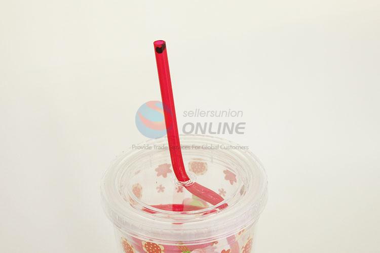 Good Quality Little Flower Design Plastic Creative Fruit Juice for Summer Water Bottles Ice Plastic Cup with Crooked Straw