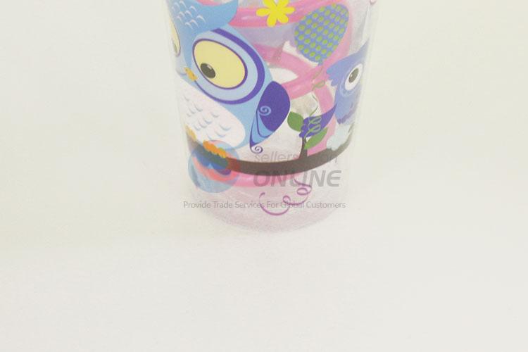 Top Selling Cartoon Owl Printed Plastic Creative Fruit Juice for Summer Water Bottles Ice Plastic Cup with Straw