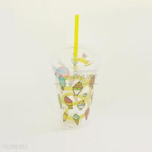 Plastic Cup with Straw High Temperature Cup Water Plastic Transparent Portable Ice Cream Drinking Bottle