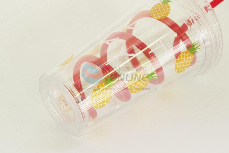 Plastic Cup with Red Crooked Straw High Temperature Cup Water Plastic Transparent Portable Pineapple Drinking Bottle