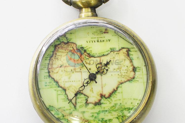 Fashion Map Pattern Vintage Bronze Metal Pocket Watches