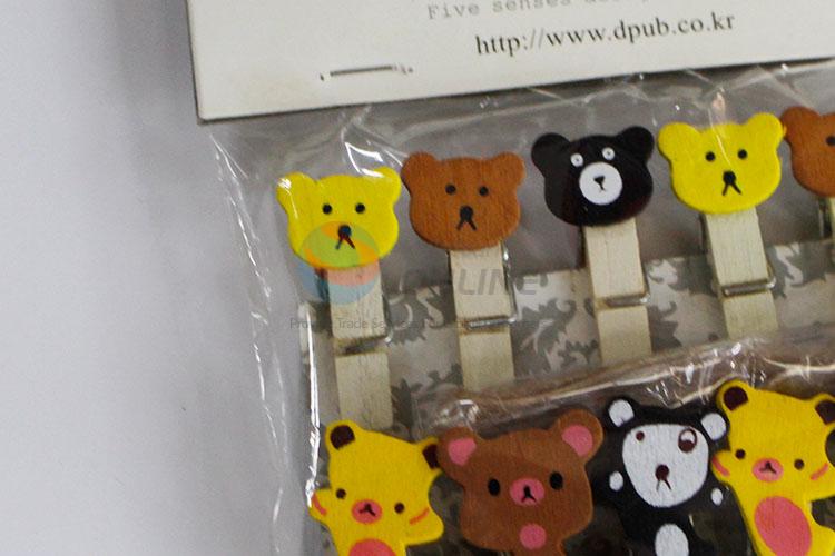 Cute Cartoon Bear Head Wooden Clip Photo Paper Craft Diy Clips with Hemp Rope