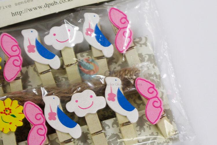 New Customized Cartoon Shaped Wooden Clip Photo Paper Craft DIY Clips with Hemp Rope