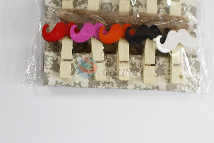 Hot Sale Mini Colorful Mustache Shaped Wooden Clips for Photo Clips