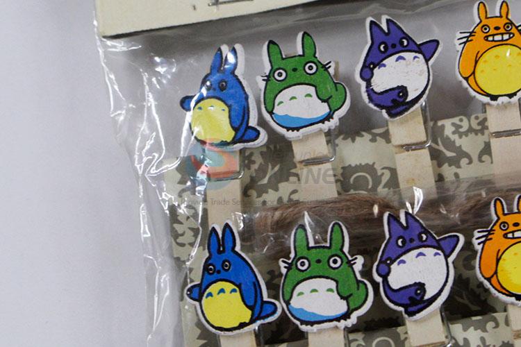 Cute Cartoon Totoro Wooden Clip Photo Paper Craft DIY Clips with Hemp Rope