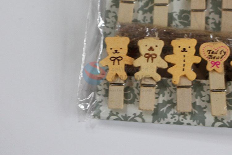 Pretty Cute Party Natural Cartoon Bear Clips Office Supplies Mini Wooden Cilp