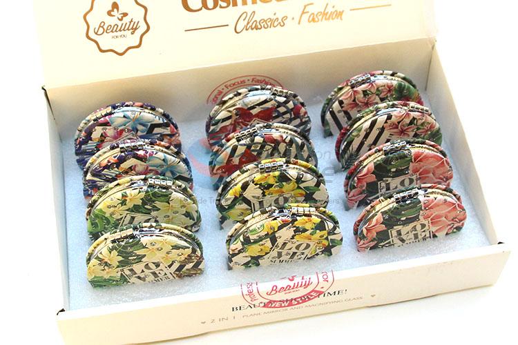 Beautiful Flower Printed Round Pocket Cosmetic Mirror for Sale