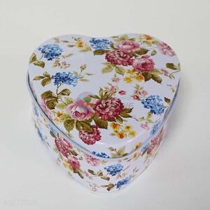 Nice Flower Pattern Heart Shaped Iron Box for Sale