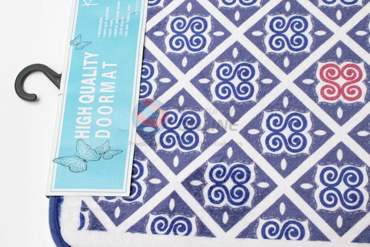 Latest Design Blue Flower Pattern Plastic Flannel Door Mat