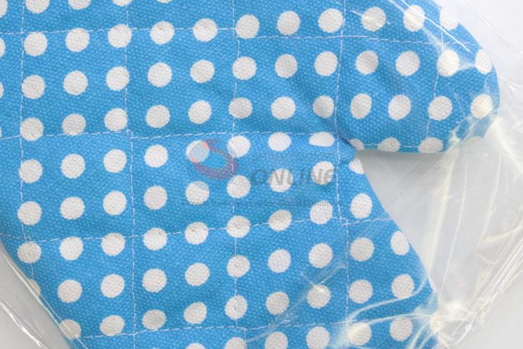 2 Pcs/Set Blue Dotted Printed Microwave Oven Mitts Mat Set Plus Thick Gloves Cotton Mat