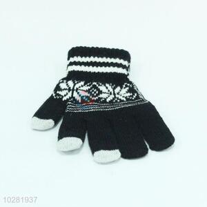 Black Color Snowflake Printed Telefingers Gloves