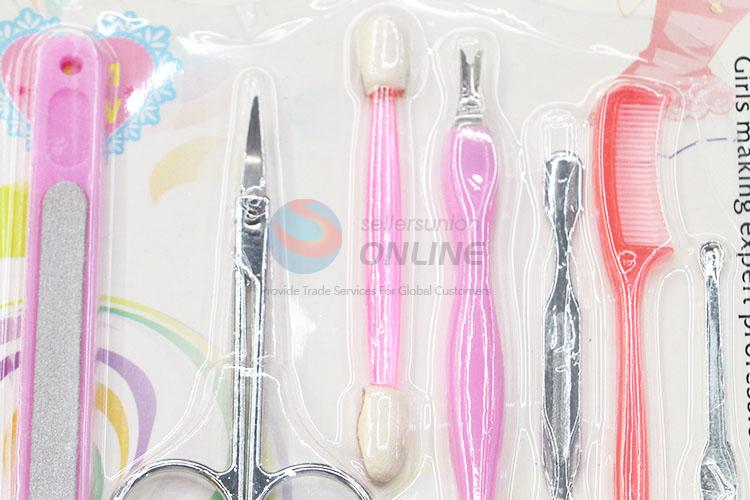 Popular Girls Manicure Set Cuticle Pusher/ Nail File/ Eyebrow Scissors/ Comb/ Earpick