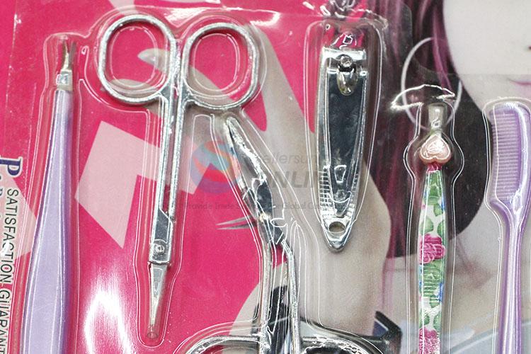 Popular Ladies Beauty Kit Eyebrow Scissors/ Cuticle Pusher/ Nail Clipper/ Eyebrow Tweezers/ Comb/ Earpick