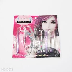Popular Ladies Beauty Kit Eyebrow Scissors/ Cuticle Pusher/ Nail Clipper/ Eyebrow Tweezers/ Comb/ Earpick