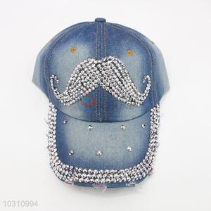 New Fashion Moustache Design Rhinestone Denim Hat Caps