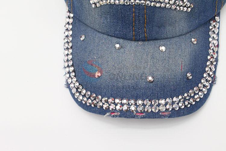 Promotional Cheap Fashion Rhinestone Denim Hat Caps