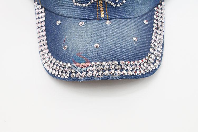 Butterfly Pattern Rhinestone Decorative Denim Hat Caps