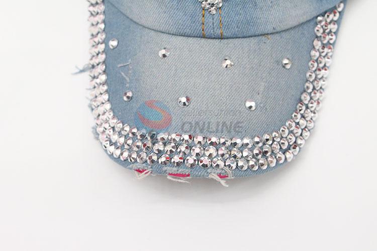 Diamond Pattern Fashion Rhinestone Denim Hat Caps