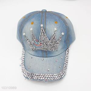 Fashion Summer Rhinestone Light Blue Denim Hat Caps