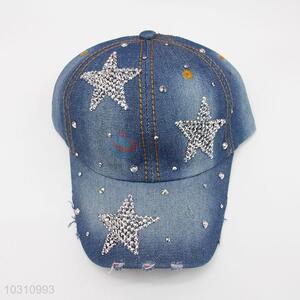 Star Design Fashion Rhinestone Blue Color Denim Hat Caps