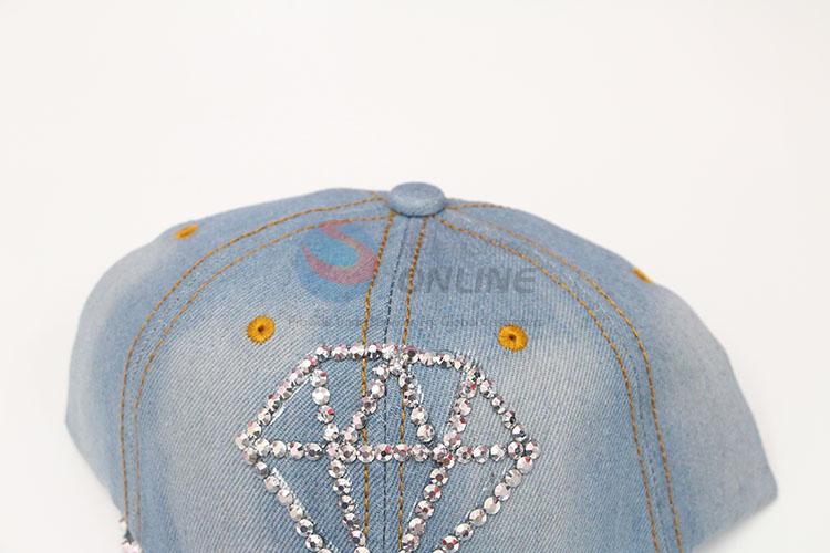 Diamond Pattern Fashion Rhinestone Denim Hat Caps