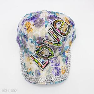 Fashion Women Girl Flower Pattern Rhinestone Hat Caps