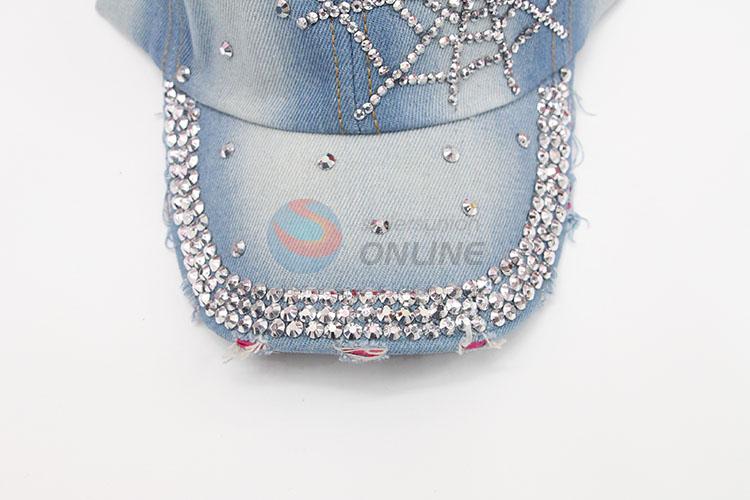 Light Blue Fashion Rhinestone Decorative Denim Hat Caps