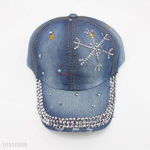 Snow Pattern Rhinestone Denim Hat Caps for Promotion