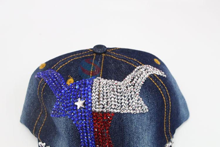 Cool Dark Blue Denim Hat Rhinestone Caps