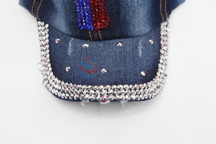 Cool Dark Blue Denim Hat Rhinestone Caps