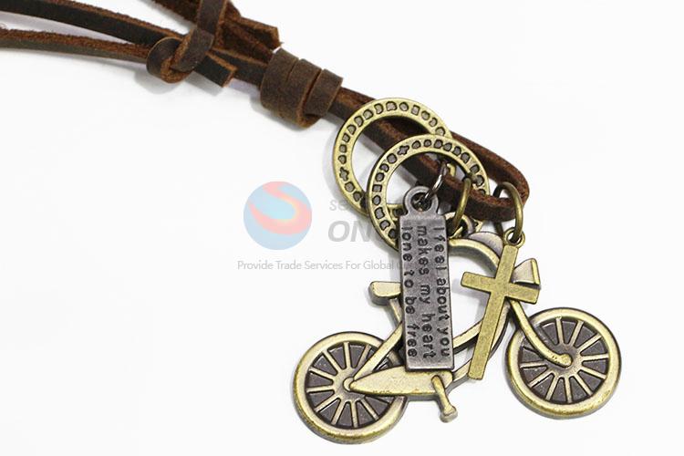Hot Sale Retro Cowhide Necklace with Bike Pendant