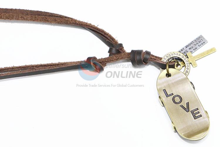 New Arrival Retro Cowhide Necklace with Skateboard Pendant