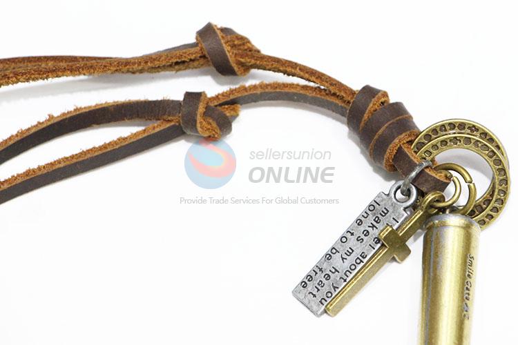 Factory Direct Antique Long Cowhide Necklace with Bullet Pendant
